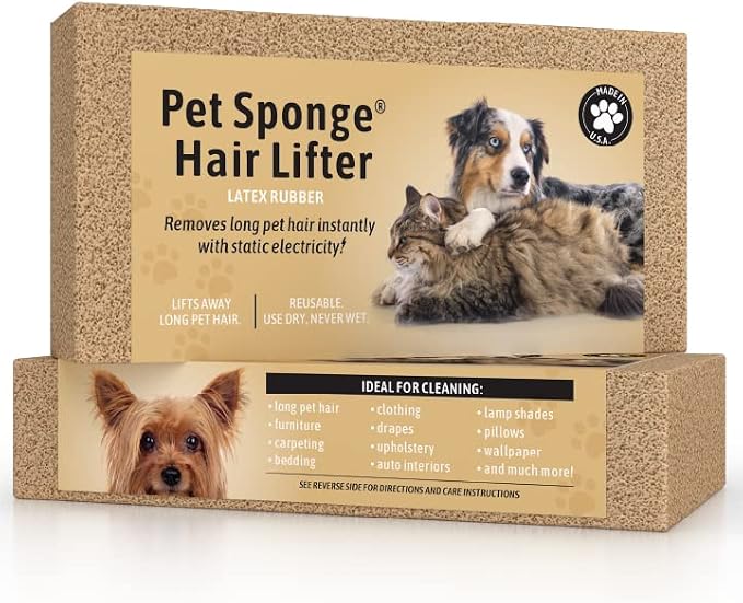 Pet Sponge Hair Lifter 3 Pack Remove Dog, Cat and Other Pet Hair from Furniture, Carpet, Bedding and Clothing - 3 Sponges All Natural Latex Rubber, Made in The USA