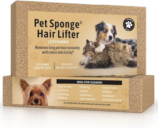 Pet Sponge Hair Lifter 3 Pack Remove Dog, Cat and Other Pet Hair from Furniture, Carpet, Bedding and Clothing - 3 Sponges All Natural Latex Rubber, Made in The USA