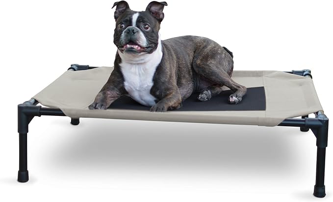 K&H Outdoor Elevated Dog Bed, Cooling Raised Dog Bed, Taupe, Medium 32x25in | Pet Cot for Medium & Large Pets, Breathable Mesh Center Hammock Design, Indoor/Outdoor Washable Cover, 32x25in