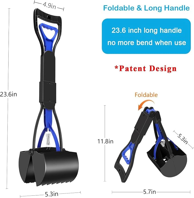 Non-Breakable Pet Pooper Scooper for Dogs and Cats with Long Handle High Strength Material and Durable Spring for Easy Grass and Gravel Pick Up (Blue)