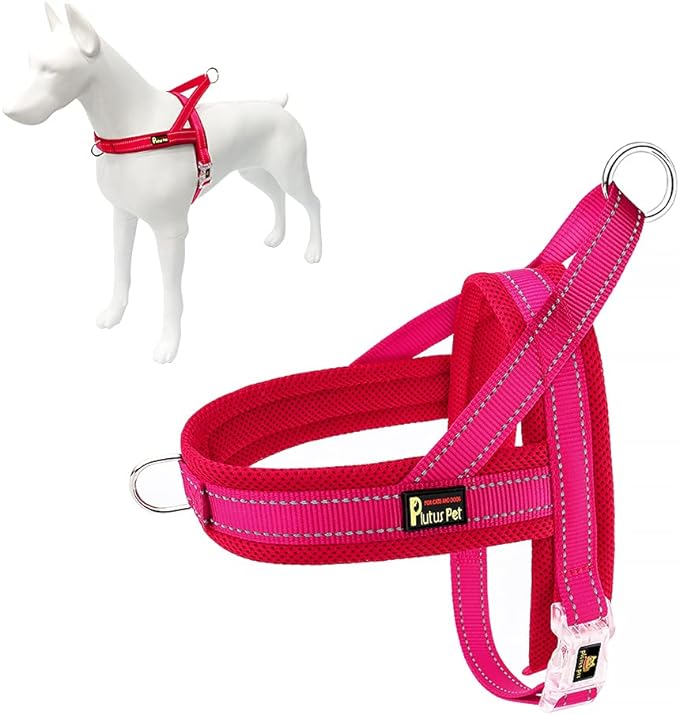 Plutus Pet No Pull Dog Harness for Large Dogs, Breathable Mesh Padded | Adjustable Reflective with Handle, Escape Proof, Quick Fit Pet Vest, Front Clip, for Training and Walking, Pink, XL