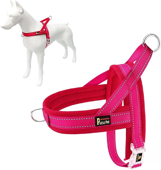 Plutus Pet No Pull Dog Harness for Large Dogs, Breathable Mesh Padded | Adjustable Reflective with Handle, Escape Proof, Quick Fit Pet Vest, Front Clip, for Training and Walking, Pink, L