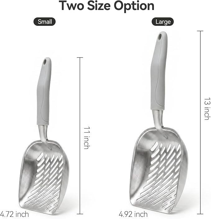 Cat Litter Scoop, Kitty Metal Scooper with Long Handle | Heavy Duty Aluminum Deep Sifter, Rustproof Durable Kitten Poop Shovel for Travel & Small Litter Box