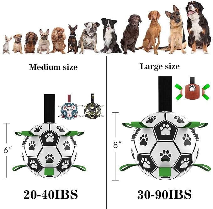 QDAN Large Dog Toys, 8 Inch Soccer Ball for Dogs with Straps, World Cup Interactive Toys for Tug of War, Puppy Birthday Gifts, Water Toy, Durable Dog Balls for Medium Large (Pack of 2)