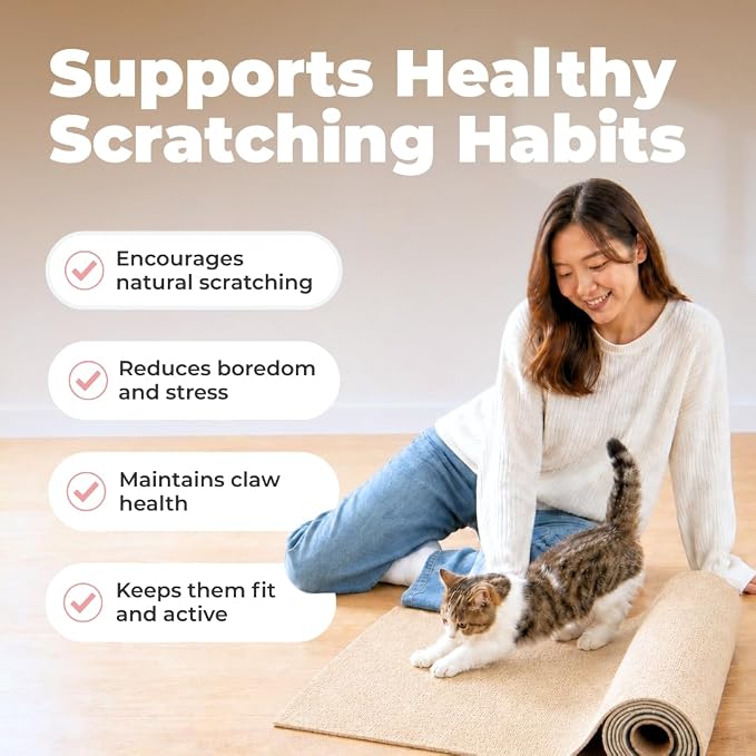 Best Pet Supplies Catify Cat Scratcher, Fun Interactive Scratchers, Posts, Poles, Claw Safe, Furniture Saver Indoor Play Support Natural Cat Behaviors Heavy Duty - Beige Mat - L: 78"