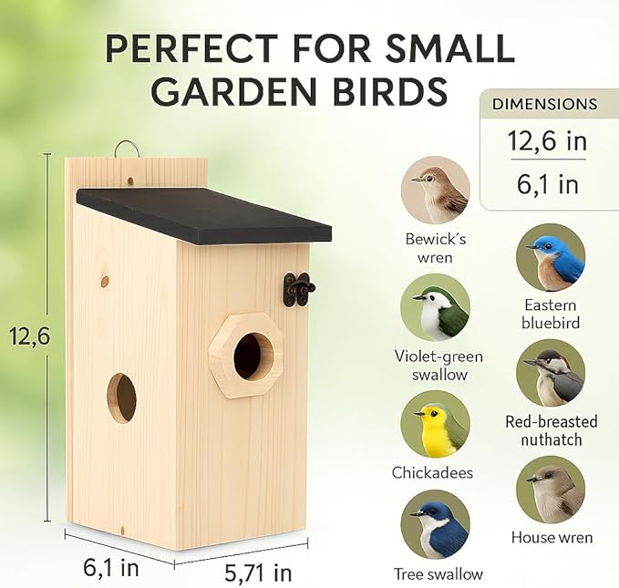 Bird House for Outside – Rustic Hanging Birdhouse for Bluebirds & Cardinals, Decorative Outdoor Bird Nesting Box for Garden, Tree, Fence 2pcs