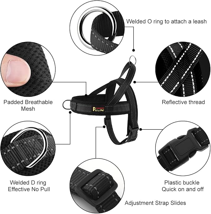 Plutus Pet No Pull Dog Harness for Small Dogs, Breathable Mesh Padded | Adjustable Reflective with Handle, Escape Proof, Quick Fit Pet Vest, Front Clip, for Training and Walking, Black, S