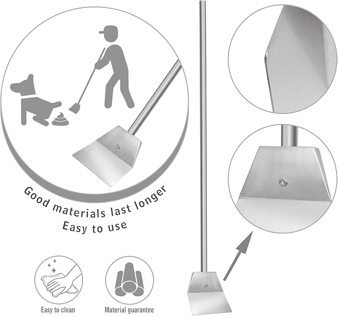 Heavy Duty Stainless Steel Pooper Scooper,Large Spade Poop Scoopwith Long Handle,33.4 inch Scooper for Pet Waste Indoor Outdoor Cleaning Easy Wash (Pooper Scooper Only)