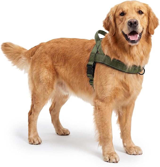 No-Pull Dog Harness with Handle, Adjustable Reflective Pet Vest Tactical Harness for Small Medium Large Dogs Walking Training, Front Clip, Escape Proof & Heavy Duty D-Ring (Green, L)