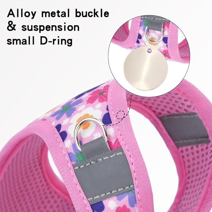 Step in Dog Harness and Leash Set, Flower Adjustable Easy Walk Puppy Harnesses, Soft Mesh No Pull Pet Vest Harness for Small Medium Dogs(Flower, S)