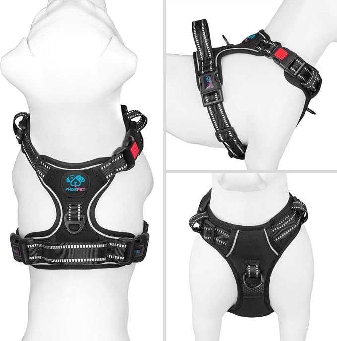 No Pull Dog Harnesses for Small Dogs Reflective Adjustable | Front Clip Vest with Handle 2 Metal Rings 3 Buckles [Easy to Put on & Take Off](XS, Black)