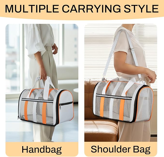 Soft Sided Pet Carrier, Airline Approved Dog Cat Travel Bag with Mesh Windows, Collapsible Portable Pet Carrier for Small Medium Dogs Cats (Orange)