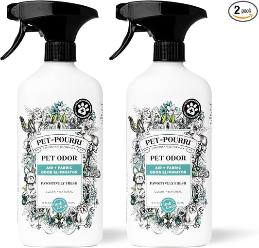 Pet-Pourri Pet Odor Air + Fabric Odor Freshener Spray, Pawsitively Fresh, 16 Fl Oz (Pack of 2)