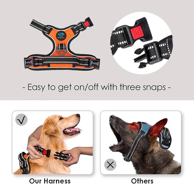 Reflective Dog Harness Large Breed Adjustable No Pull Vest | with Handle 2 Metal Rings 3 Buckles [Easy to Put on & Take off](L, Orange)