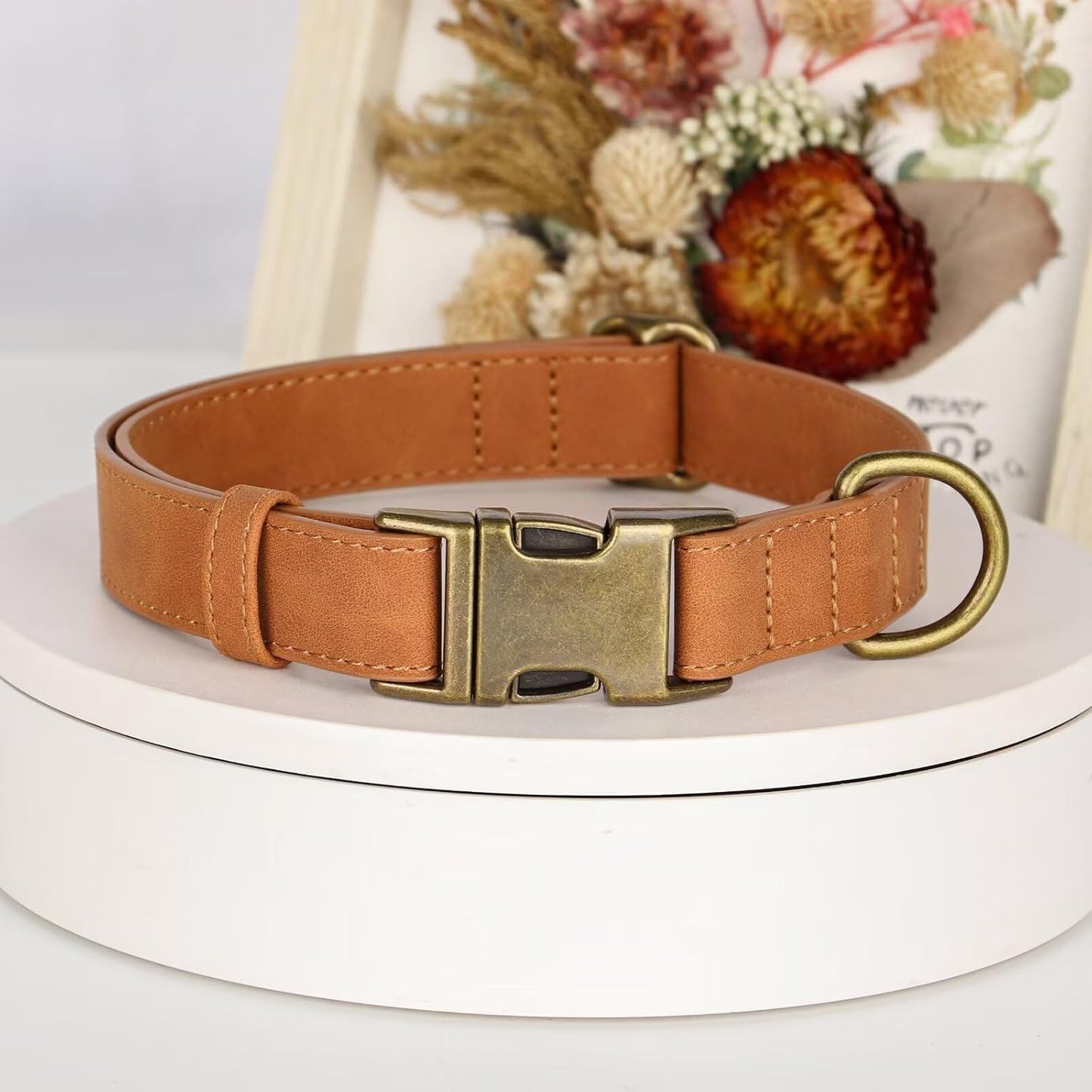 Didog Soft PU Leather Dog Collar, Stylish Quick Released Dog Collars for Small Dogs, Easy Clean Adjustable Pet Collar for Daily Walking, Light Brown, S Fit 10-16" Neck