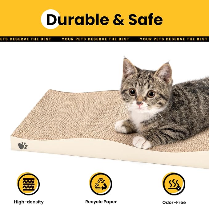Cat Scratcher, Durable Scratch Pad, Corrugated Cardboard Scratching Board for Indoor Cats, Heavy Duty, Double-Sided Usability, Recyclable, with Catnip，4 Pack