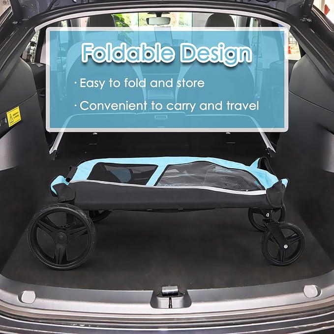 Saudism Dog Stroller for Large Dogs, Extra Large Pet Stroller for Medium Dogs, Dog Wagon Carriage, Foldable Design, Adjustable Handle, with Pocket, Up to 130 lbs, Blue