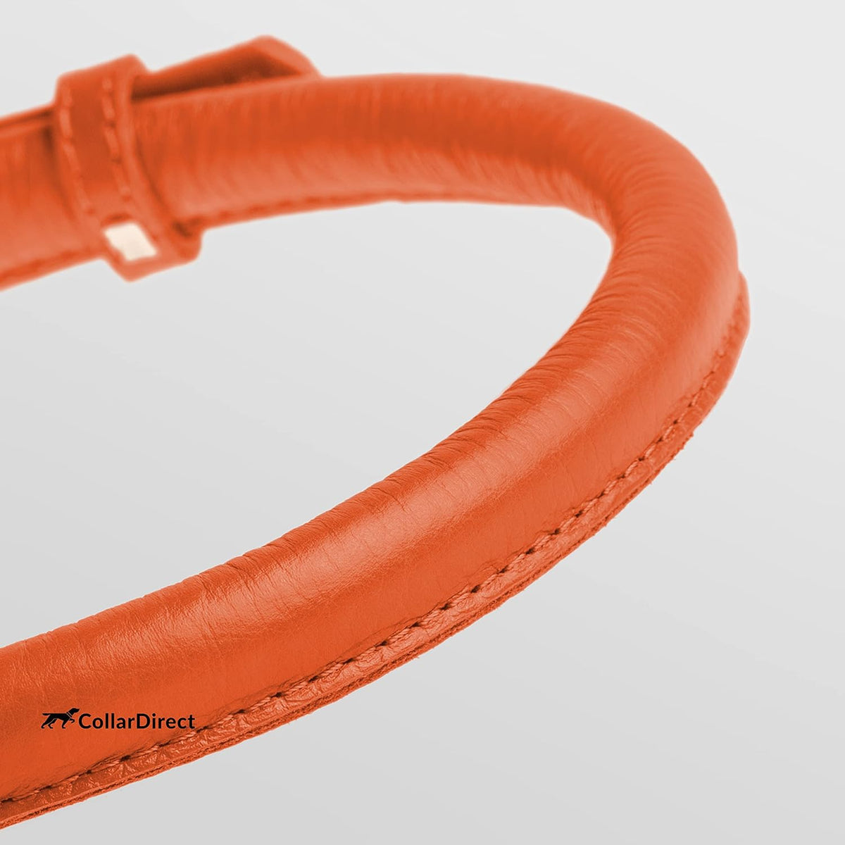 CollarDirect Rolled Leather Dog Collar, Soft Padded Round Puppy Collar, Handmade Genuine Leather Collar Dog Small Large Cat Collars 13 Colors (8-11 Inch, Orange Textured)