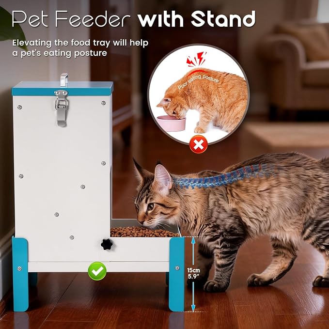 Automatic Dog Feeder 10L Gravity Cat Feeder with Stand | Dog Food Dispenser with a Detachable Feeding Tray, Galvanized Pet Feeding Station for Dogs & Cats, Relieves Neck Pressure