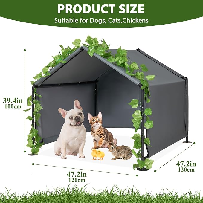 Large Dog Shade for Outside - Outdoor Dog Canopy Pet House Dog Tent Shelter | 4 x 4 x 3.3 ft Dog Tent with Upgraded Doors, Outside Sun Rain Snow Canopy Pet House for Dogs, Dog House for Small Animals
