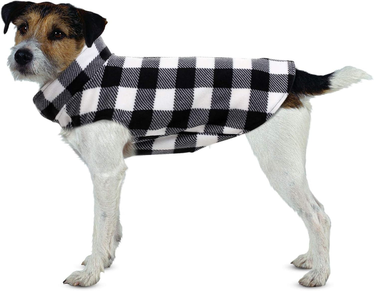 ASENKU Dog Sweater, Plaid Dogs Fleece Vest, Soft Comfortable Pet Pajamas, Warm Winter Puppy Shirt, Cold Weather Coat Jacket Pet Clothes for Small & Medium Dog Breeds (M, Black)