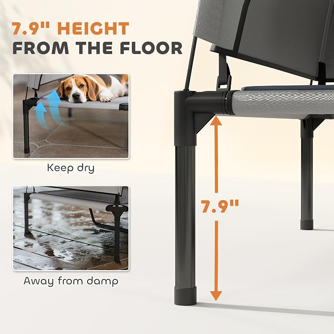 PawHut Elevated Dog Bed with Cooling Pad, 36" x 29.5" x 35", Light Gray | Raised Outdoor Pet Bed, Removable Canopy, Breathable Mesh, Storage Bag, Portable Pet Cot, for Indoor Outdoor Large Dogs