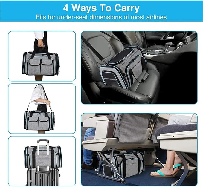 Airline-Approved Expandable Pet Carrier for Small Dogs & Cats, Soft-Sided Collapsible Travel Bag with 4-Way Access(B10,Medium)