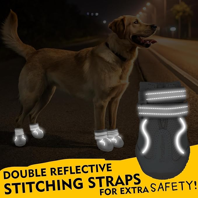 EXPAWLORER 4PCS Anti-Slip Dog Shoes - Breathable Mesh Dog Booties & Paw Protectors with Reflective Straps for Outdoor Cold/Hot Pavement, Indoor Hardwood Floors, Dog Boots for Small Medium Large Dogs