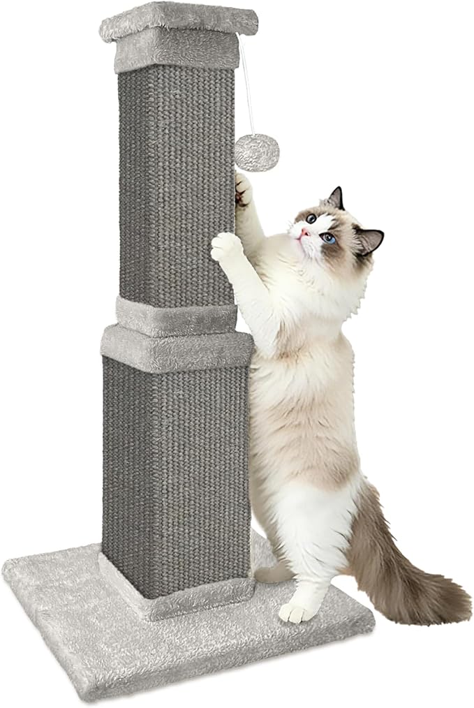 Cat Scratching Post, 32 Inch Cat Scratching Posts for Large Cats, Scratching Posts for Indoor Cats Adults, Cat Scratch Post with Nature Sisal, Full Gray