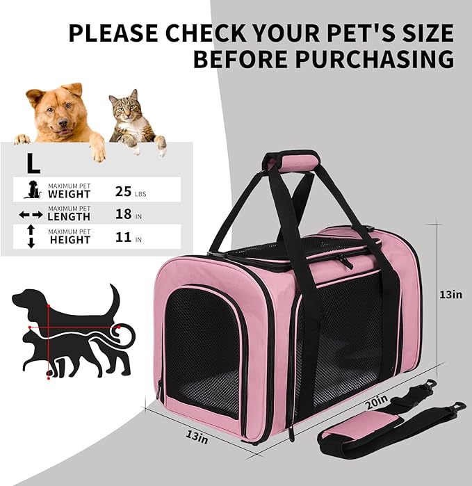 Carriers Soft-Sided Pet Carrier Pink for Medium Large Cats Dogs Undertake 35Lbs,Ventilated Mesh Windows,Top Load Cat Carrier with Airline Approved(X-Large,Pink)