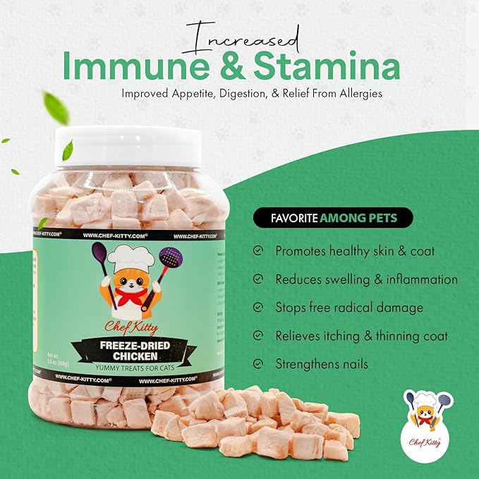 Freeze Dried Chicken Cat Treats | Healthy Dog Food Toppers 100% Human Grade | Single Ingredient, Grain Free Chicken Dog Treats | Inspected & Tested in USA | No Additives or Preservatives, 3.5 oz ASIN