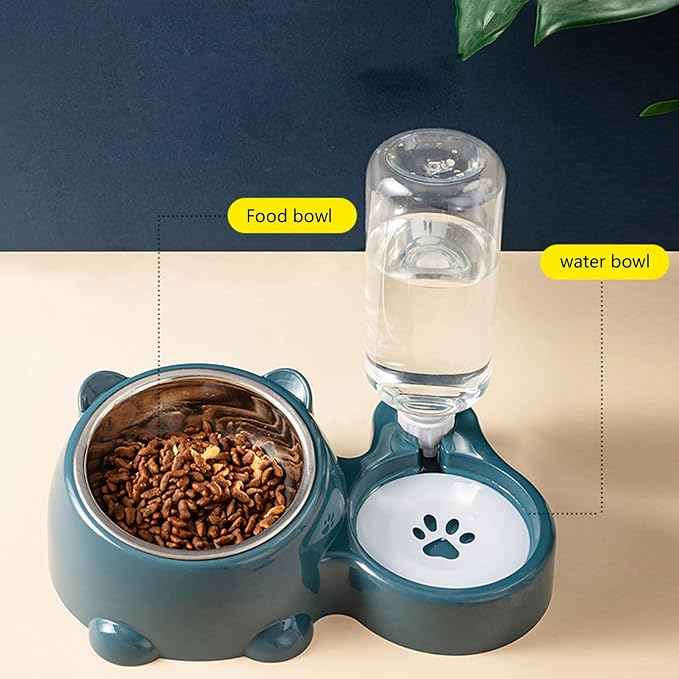 Elevated Removable Pet Feeders, Outdoor Cats Feeding Station, Purpose Food & Water Bowl Combo, Leak & Spill Resis-tant Stainless Steel Bowls, Easy Cleans Space Saving for Cats Dogs