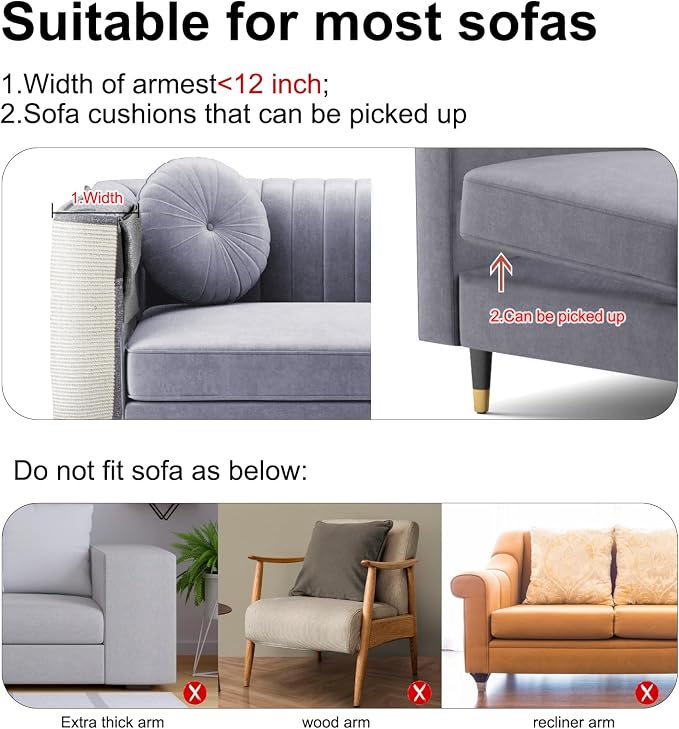 Upgraded Cat Scratch Furniture Protector,Cat Scratch Sofa Arm Sheild with Large Size Natural Sisal for Protecting Couch Sofa Chair Furniture 27.6''L*19.6''W (Light Grey/Right Handed)