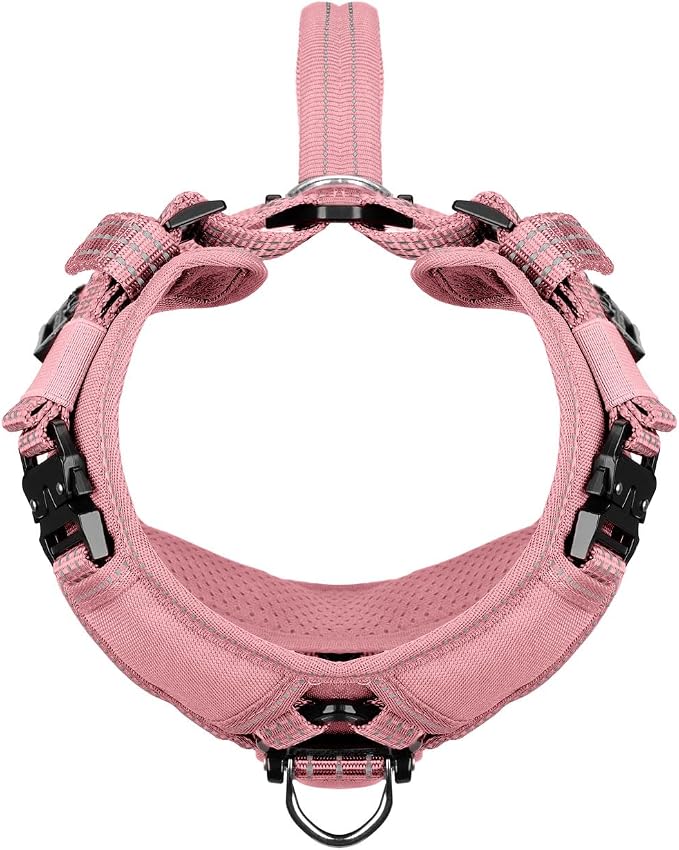 ICEFANG Dog Halter Harness with Metal Buckles,Dog Strap Vest for Small Dogs | Control Handle,Summer-Cooling,Reflective,Front Hook,Adjustable,Soft Padded,No Pull,Pink,Small