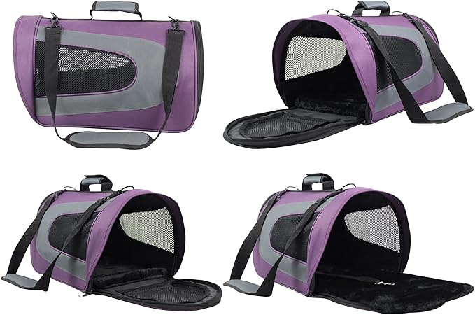 EliteField Deluxe Soft Pet Carrier (3 Year Warranty, Airline Approved), Multiple Sizes and Colors Available (18" L x 10" W x 11" H, Purple+Gray)
