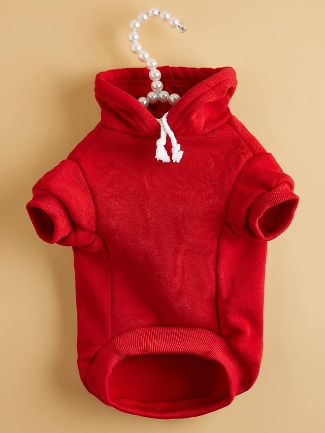 QWINEE Basic Dog Hoodie Sweatshirt Puppy Sweater Warm Cat Costumes Pet Clothes for Chihuahua Puppy Kitten Small Medium Dogs Red Large