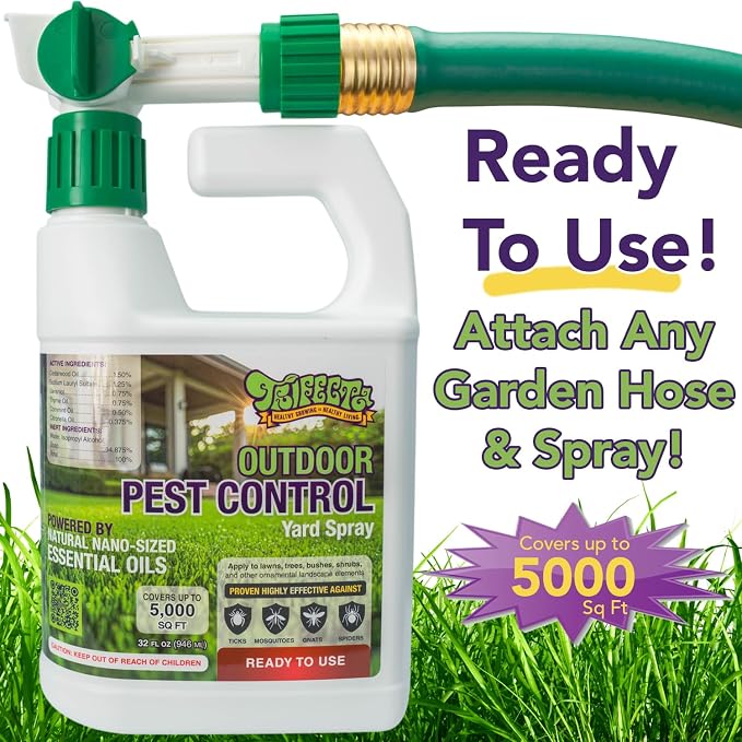 Trifecta Natural Outdoor Pest Control Yard Spray with Essential Oils | Mosquito, Ant, Flea, Tick, Gnat Killer on Contact & Repellent Treatment for Insects Bugs | Safe Around Kids & Pets | 32oz -2 Pack