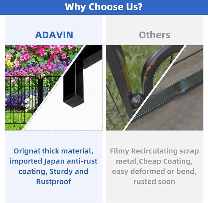 ADAVIN 24 in(H) Garden Fence with Gate, 4 Panels Total 9.8 Ft(L), Heavy Duty Iron Metal Animal Barrier Fence, Camping Fence, No Dig Garden Border Fencing for Yard