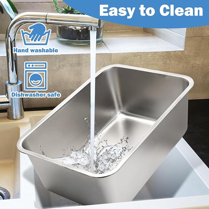 Fhiny 7 Gallon Stainless Steel Dog Water Bowl, Extra Large Capacity Dog Water and Food Bowl, Metal Pet Feeding Bowl for Indoor and Outdoor Use for Large Breed Pets（19.7 x 13.8 x 5.9 in）