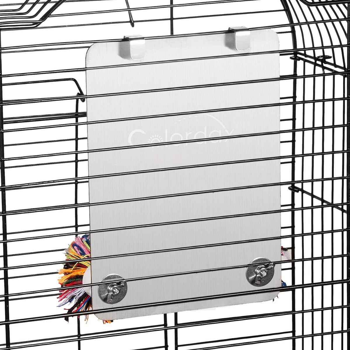 Colorday 7" Bird Mirror with Rope Perch, Bird Swing, Parrot Cage Toys for Parakeet African Grey Conure Cockatiel Lovebird Finch Canarie, Medium