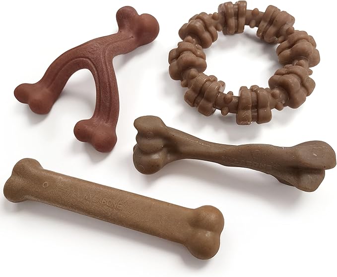 Nylabone Strong Chew Toy 4-Pack Bundle for Dogs Made with Real Bacon, Bison, Venison, Beef, & Chicken, Durable Dog Chew Bones for Aggressive Chewers, Large Dog Toys - Up to 50 lbs, 4 Count