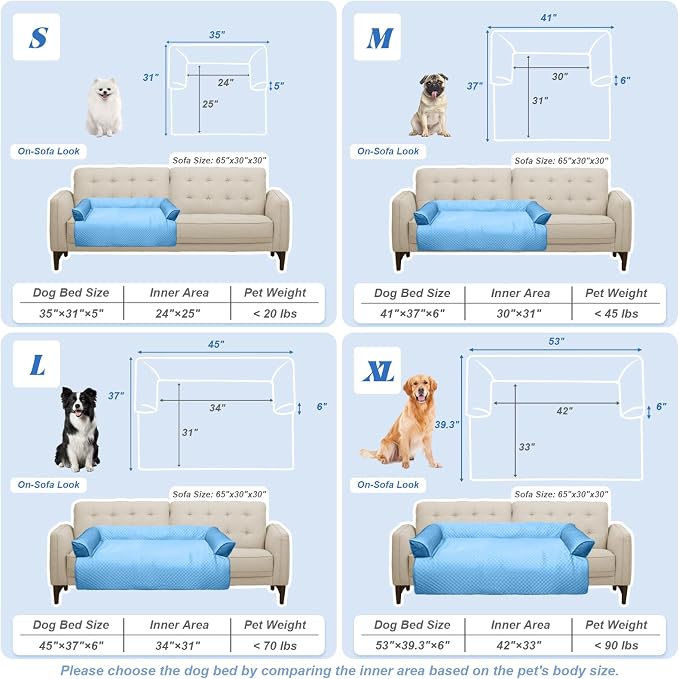 GGIB Cooling Dog Bed Mat with Bolster Pillow Washable Dog Couch Cover Breathable Summer Pet Couch Bed Protector Indoor(Large, Cooling Blue)