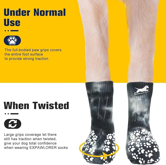 EXPAWLORER Anti Slip Dog Socks to Prevent Licking Paws, Dog Shoes for Hot Pavement, Dog Booties for Small Medium Large Senior Dogs, Traction Control Boots & Paw Protectors for Hardwood Floors