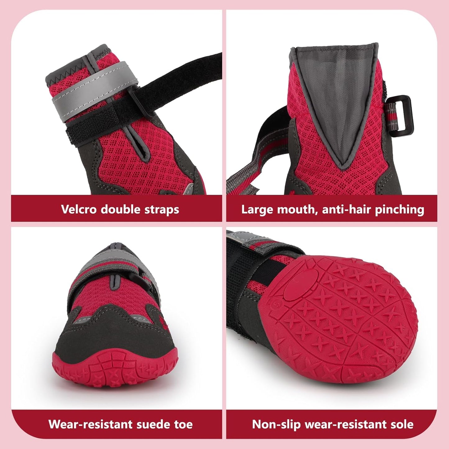 Dog Shoes for Large Medium Small Dog, Mesh Breathable Dog Shoes for Hot Pavement, Anti-Slip Dogs Boots Paw Protectors with Reflective for Outdoor Walking Indoor Hardfloors (Size 4)