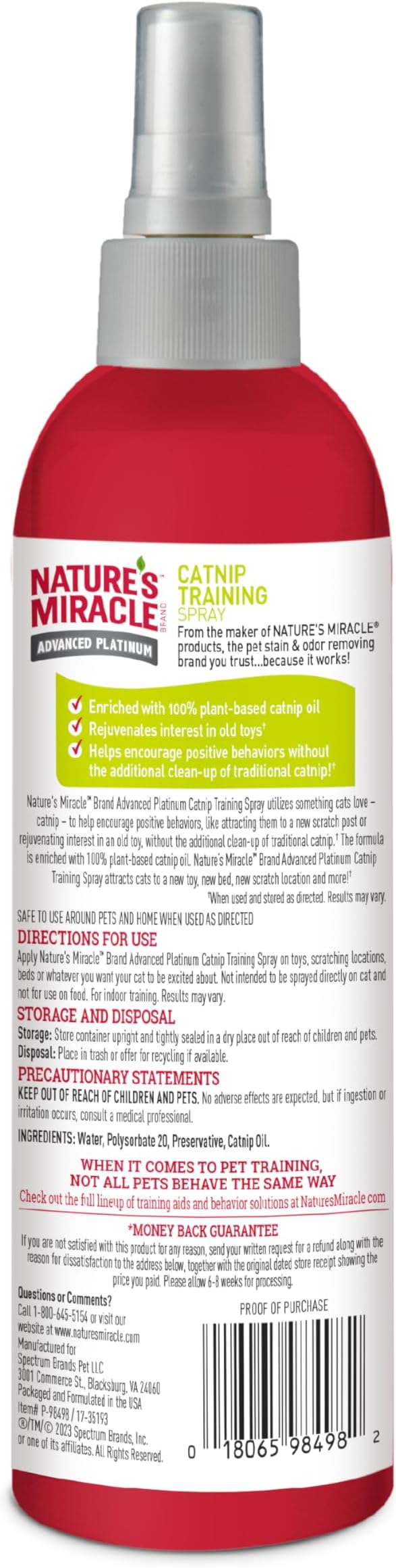 Nature’s Miracle Advanced Catnip Training Spray with Real Catnip Oil Attracts Cats and Encourages Positive Behavior, 8 Ounces