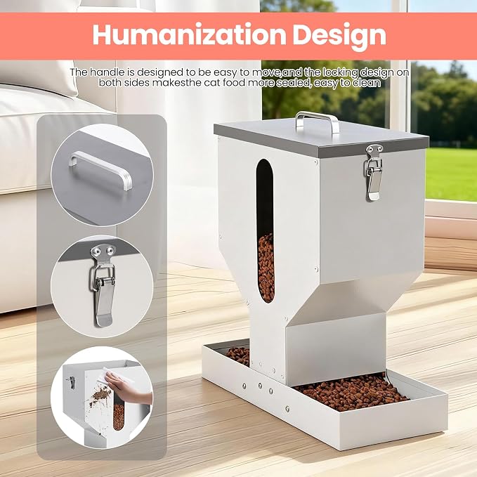 Gravity Cat Feeder 2 Cats - 12L Automatic Dual Cat Feeder | Outdoor Cat Feeder for Pet Cat Dogs, Sturdy Material, Lock design, Large Viewing Window, Portable, Easy to Clean