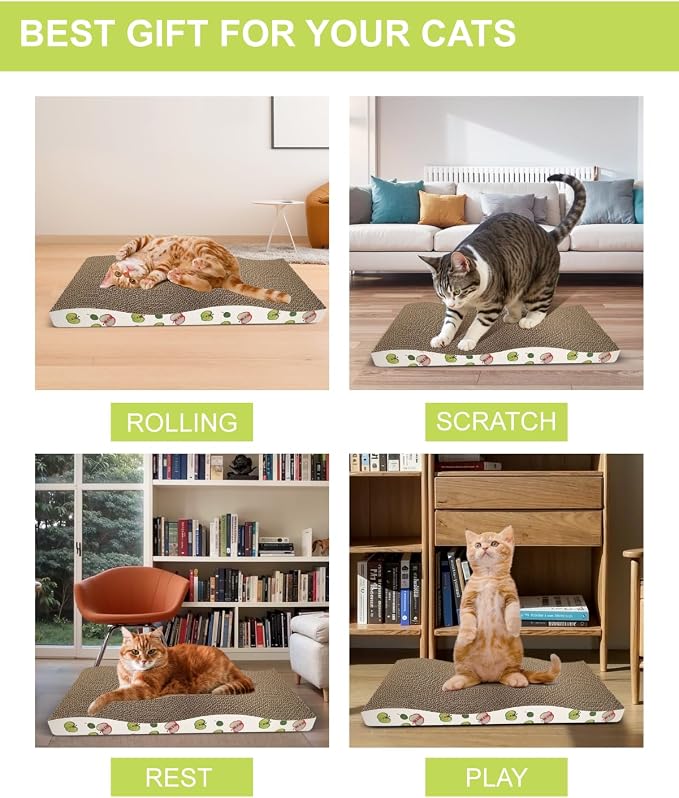 TIMHAKA Cat Scratching Board, Corrugate Cat Scratcher for Indoor Cats with Catnip, Cat Scratch Pad with Premium Scratch Textures Design, Cardboard Cat Scratcher with Double-Sided Usability (Pack of 8)