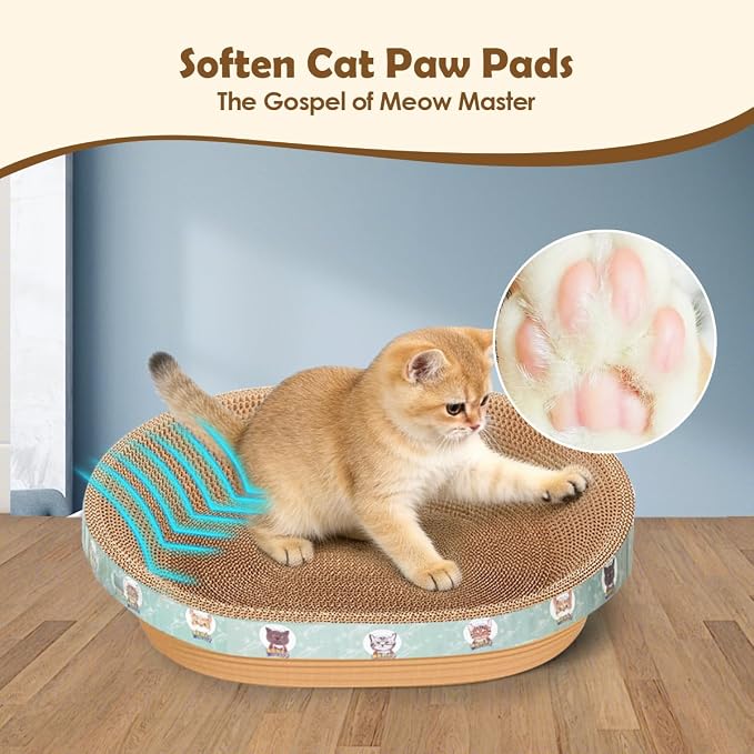 Extra Large Cat Scratcher Bed, 21.6" x 14.9" x 4.3" XL XXL Cat Scratch Cardboard, Scratching Board Pad for Indoor Cats Kitty Kittens, Scratch Lounge House Couch, Furniture Protector, Oval