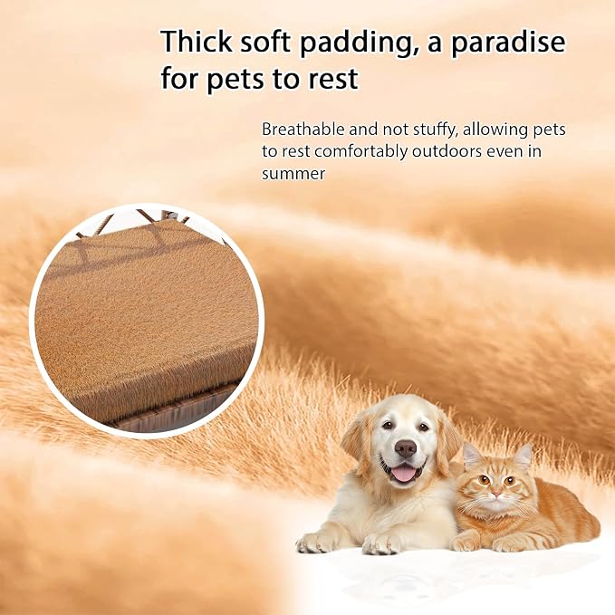 Indoor & Outdoor Dog Bed, Elevated All-Weather Wicker Pet Sofa with Washable Waterproof Cushion, Durable Rattan Dog Couch for Small Dogs, Brown