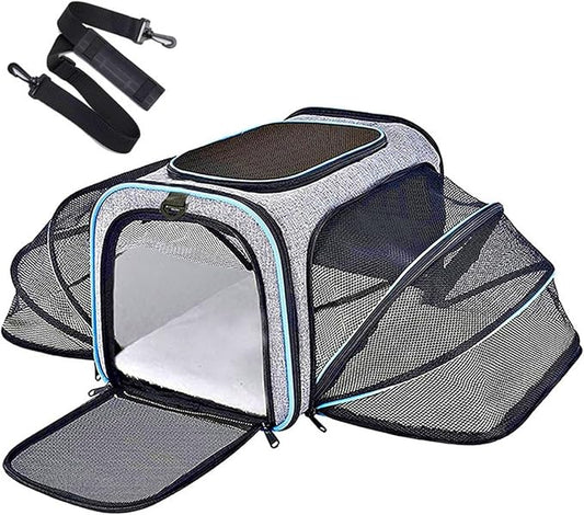 Airline-Approved Expandable Pet Carrier for Small Dogs & Cats, Soft-Sided Collapsible Travel Bag with 4-Way Access(B10,Large)